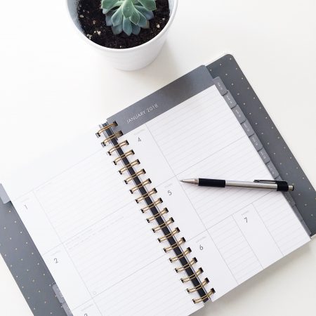 Planner on desk Planner on desk